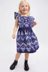Navy Yana Tie Dye Flutter Sleeve Dress